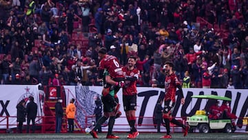 Nicolas Diaz and Lisandro Lopez of Tijuana during the game Tijuana vs Pachuca, corresponding to Round 09 of the Torneo Clausura 2023 of the Liga BBVA MX, at Caliente Stadium, on February 26, 2023.
<br><br>
Nicolas Diaz y Lisandro Lopez de Tijuana durante el partido Tijuana vs Pachuca, Correspondiente a la Jornada 09 del Torneo Clausura 2023 de la Liga BBVA MX, en el Estadio Caliente, el 26 de Febrero de 2023.