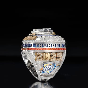 En la parte superior se abre para mostrar una imagen del equipo ganando el trofeo Larry O'Brien. 