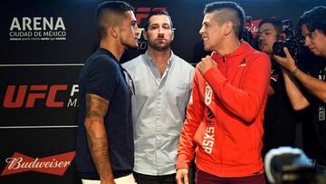 Sergio Pettis y Brandon Moreno durante la rueda de prensa previa a su combate en el UFC Fight Nifght 114 en Ciudad de México.