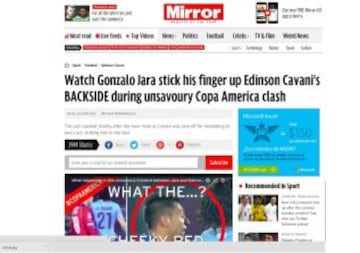 El diario inglés Mirror también puso en su portada la provocación de Jara a Cavani.