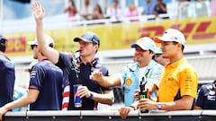 Verstappen, Sainz y Norris durante el Drivers Parade del GP de Miami.