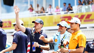 Verstappen, Sainz y Norris durante el Drivers Parade del GP de Miami.