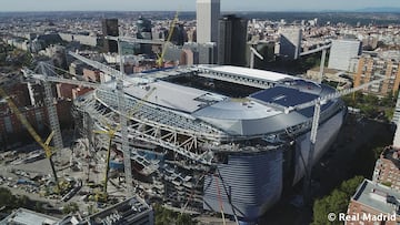 Las obras de remodelaci¨®n del estadio del Real Madrid siguen a buen ritmo y encaran la recta final para su estreno la pr¨®xima temporada.