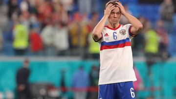 12 June 2021, Russia, Saint Petersburg: Russia&#039;s Denis Cheryshev reacts in dejection after the UEFA Euro 2020 Group B soccer match between Russia and Belgium at Krestovsky Stadium. Photo: Igor Russak/dpa
 12/06/2021 ONLY FOR USE IN SPAIN