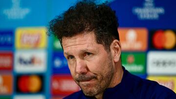 Atletico Madrid's Argentinian coach Diego Simeone attends a press conference on the eve of the UEFA Champions League last 16 first leg football match Inter Milan vs Atletico Madrid at the San Siro stadium in Milan on February 19, 2024. (Photo by GABRIEL BOUYS / AFP)