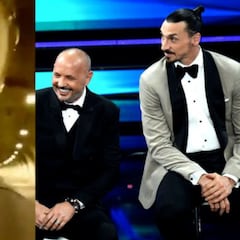 Ibrahimovic siendo llevado en moto por un fan al festival de San Remo de música