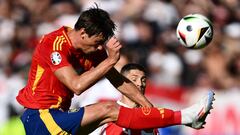 Spain's defender #03 Robin Le Normand controls the ball during the UEFA Euro 2024 Group B football match between Spain and Croatia at the Olympiastadion in Berlin on June 15, 2024. (Photo by Christophe SIMON / AFP)