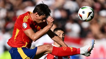 Spain's defender #03 Robin Le Normand controls the ball during the UEFA Euro 2024 Group B football match between Spain and Croatia at the Olympiastadion in Berlin on June 15, 2024. (Photo by Christophe SIMON / AFP)