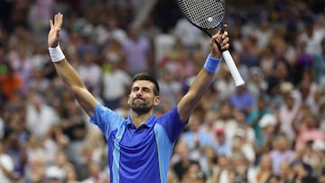 NEW YORK, NEW YORK - SEPTEMBER 03: Novak Djokovic of Serbia celebrates after defeating Borna Gojo of Croatia in their Men's Singles Fourth Round match on Day Seven of the 2023 US Open at the USTA Billie Jean King National Tennis Center on September 03, 2023 in the Flushing neighborhood of the Queens borough of New York City.   Elsa/Getty Images/AFP (Photo by ELSA / GETTY IMAGES NORTH AMERICA / Getty Images via AFP)