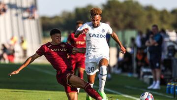 Konrad DE LA FUENTE of Marseille during the friendly match between Marseille and Norwich on July 16, 2022 in Fos-sur-Mer, France. (Photo by Johnny Fidelin/Icon Sport via Getty Images)