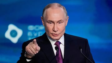 Russian President Vladimir Putin gestures while speaking at the plenary session of the Forum of Future technologies in Moscow, Russia February 25, 2026. Pavel Bednyakov/Pool via REUTERS