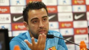 Xavi, durante la rueda de prensa que ofreció en Barcelona.