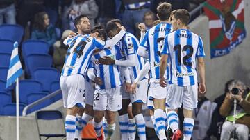 Ander Barrenetxea celebrates goal during the Copa de S.M el Rey soccer match between Real Sociedad CF vs RCD Espanyol at Reale Arena.San Sebastian, Guipuzcoa ,Spain, 22/01/2020. 