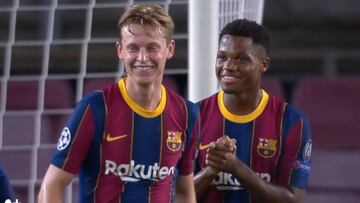El gesto de Ansu en la celebraci車n que lo dice todo del pase de De Jong: gocen...