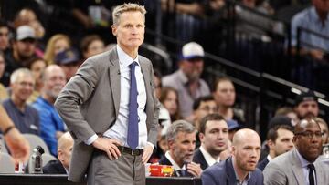Mar 11, 2017; San Antonio, TX, USA; Golden State Warriors head coach Steve Kerr watches from the sidelines during the first half against the San Antonio Spurs at AT&amp;T Center. Mandatory Credit: Soobum Im-USA TODAY Sports