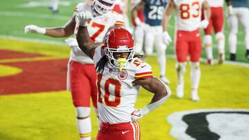 GLENDALE, ARIZONA - FEBRUARY 12: Isiah Pacheco #10 of the Kansas City Chiefs celebrates after running for a one yard touchdown during the third quarter against the Philadelphia Eagles in Super Bowl LVII at State Farm Stadium on February 12, 2023 in Glendale, Arizona.   Ezra Shaw/Getty Images/AFP (Photo by EZRA SHAW / GETTY IMAGES NORTH AMERICA / Getty Images via AFP)