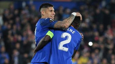 Mathias Olivera of Getafe and Dakonan Ortega Djene of Getafe celebrates during Europa League football match played between Getafe CF and AFC Ajax at Coliseum Alfonso Perez on January 20, 2020 in Getafe, Madrid, Spain. 20/02/2020 ONLY FOR USE IN SPAIN