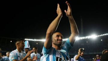 Soccer - Argentina Championship - Racing Club v Defensa y Justicia - Presidente Peron Stadium, Buenos Aires, Argentina - April 7, 2019 Racing Club's Lisandro Lopez and team mates celebrate after winning the Superliga REUTERS/Agustin Marcarian