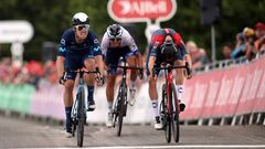 Movistar Teams Gonzalo Serrano crosses the line ahead of INEOS Grenadiers Thomas Pidcock to win stage four of the AJ Bell Tour of Britain from Redcar to Duncombe Park, Helmsley. Picture date: Wednesday September 7, 2022. (Photo by Simon Marper/PA Images via Getty Images)