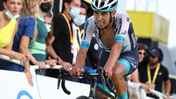 Cycling - Tour de France - Stage 20 - Nice to Col de la Couillole - Col de la Couillole, France - July 20, 2024 Bahrain - Victorious' Santiago Buitrago after stage 20 REUTERS/Manon Cruz