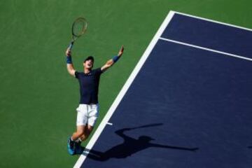 Andy Murray en la disputa frente a Adrian Mannarino por el BNP Paribas Open de Indian Wells.