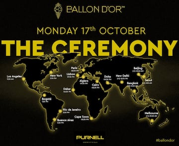 Estos son los horarios para ver la gala del Balón de Oro en el mundo.
