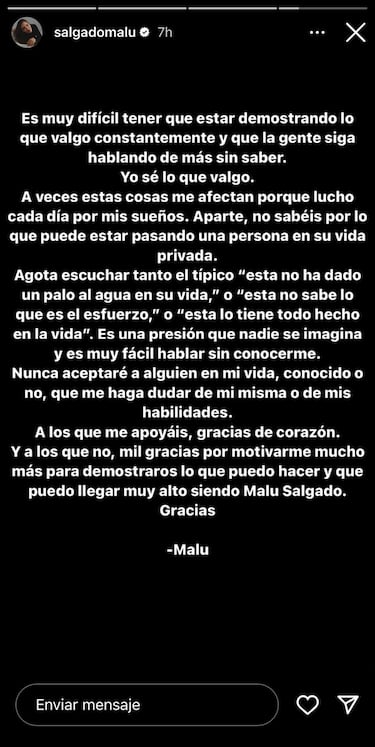 Malu, hija de Míchel Salgado, se harta de las críticas por ser hija de futbolista: “No puedo evitar callarme”