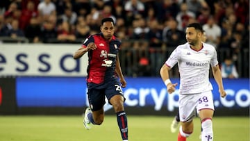 CAGLIARI, ITALY - MAY 23: Yerry Mina of Cagliari in action during the Serie A TIM match between Cagliari and ACF Fiorentina - Serie A TIM at Sardegna Arena on May 23, 2024 in Cagliari, Italy. (Photo by Enrico Locci/Getty Images)
