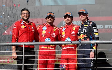 Charles Leclerc, Carlos Sainz (Ferrari) y Max Verstappen (Red Bull), en el podio del GP de Estados Unidos de F1 2024.