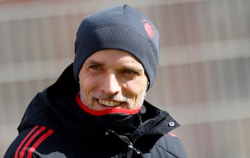 Newly-appointed Bayern Munich coach Thomas Tuchel smiles as he oversees his first training session on March 28, 2023 in Munich.