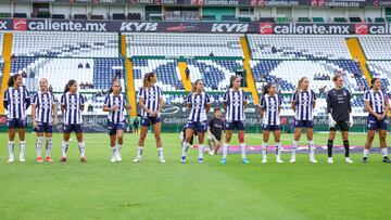 Players of Monterrey during the 12th round match between Leon and Monterrey as part of the Liga BBVA MX Femenil, Torneo Apertura 2024 at Nou Camp Stadium on September 27, 2024 in Leon, Guanajuato, Mexico.