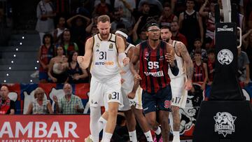 Dzanan Musa, #31 of Real Madrid reacts at the end of the 2023-24 Turkish Airlines EuroLeague Regular Season Round 1 game between Baskonia Vitoria Gasteiz and Real Madrid at Fernando Buesa Arena on October 06, 2023 in Vitoria-Gasteiz, Spain.