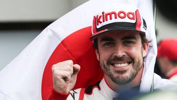LE MANS, FRANCE - JUNE 16: Race winner Fernando Alonso of Spain and Toyota Gazoo Racing celebrates in parc ferme during the 24 Hours of Le Mans on June 16, 2019 in Le Mans, France. (Photo by James Moy Photography/Getty Images)