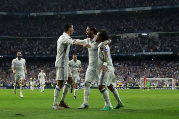 Cristiano Ronaldo celebrates Madrid's third against Bayern