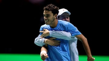 Tennis - Davis Cup - Group D - Britain v Argentina - AO Arena, Manchester, Britain - September 13, 2024 Argentina's Francisco Cerundolo celebrates after winning his match against Britain's Jack Draper Action Images via Reuters/Craig Brough