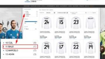Pantallazo de la tienda web del Real Madrid.