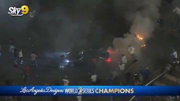 Celebra el título de los Dodgers y casi hace un lío con su carro