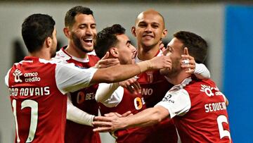 Los jugadores del Braga celebran el gol de la victoria ante el Oporto.