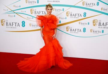 Florence Pugh posa a su llegada a los Premios de Cine de la Academia Británica de Cine y Televisión (BAFTA) de 2023 en el Royal Festival Hall de Londres, Gran Bretaña. 