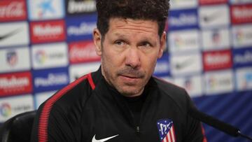 GRAF3613. MAJADAHONDA (MADRID), 03/02/2018.- El entrenador del Atlético de Madrid, Diego Pablo Simeone, durante la rueda de prensa que ha ofrecido tras el entrenamiento del equipo esta mañana en la Ciudad Deportiva Wanda para preparar el par