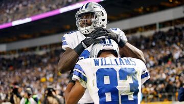 PITTSBURGH, PA - NOVEMBER 13: Dez Bryant #88 of the Dallas Cowboys celebrates his touchdown with Terrance Williams #83 in the third quarter during the game against the Pittsburgh Steelers at Heinz Field on November 13, 2016 in Pittsburgh, Pennsylvania.   Justin K. Aller/Getty Images/AFP
 == FOR NEWSPAPERS, INTERNET, TELCOS &amp; TELEVISION USE ONLY ==