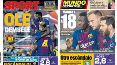 Portadas de los diarios Sport y Mundo Deportivo del d&iacute;a 10 de mayo de 2018.