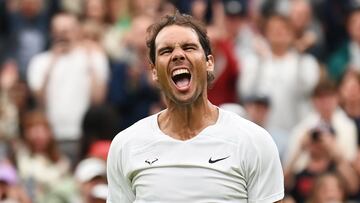 Wimbledon (United Kingdom), 30/06/2022.- Rafael Nadal of Spain celebrates winning the men's second round match against Ricardas Berankis of Lithuania at the Wimbledon Championships, in Wimbledon, Britain, 30 June 2022. (Tenis, Lituania, España, Reino Unido) EFE/EPA/NEIL HALL EDITORIAL USE ONLY