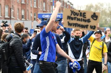 Los seguidores del Chelsea protestan contra la Superliga