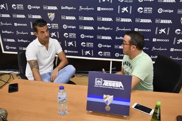 Luis Hernández, durante la entrevista en la sala de prensa del estadio Ciudad de Málaga.
