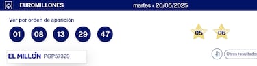 Euromillones: comprobar los resultados del sorteo de hoy, martes 20 de mayo