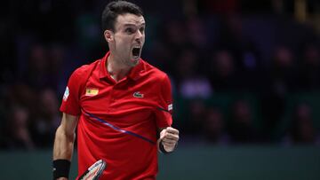 MADRID, SPAIN - NOVEMBER 24: Roberto Bautista Agut of Spain celebrates in his singles final match against Felix Auger-Aliassime of Canada during Day Seven of the 2019 Davis Cup at La Caja Magica on November 24, 2019 in Madrid, Spain. (Photo by Alex Pantling/Getty Images)