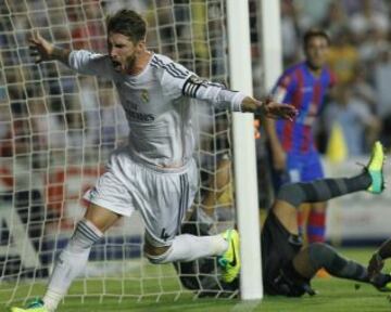 Levante-Real Madrid. 1-1. Sergio Ramos celebra el gol del empate.