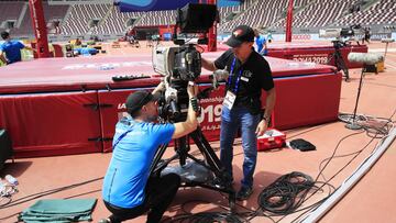 DOHA, QATAR - SEPTEMBER 26: TV camera preparations are made inside the stadium prior to the 17th IAAF World Athletics Championships Doha 2019 at Khalifa International Stadium on September 26, 2019 in Doha, Qatar. (Photo by Andy Lyons/Getty Images for IAA