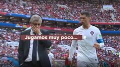 Cristiano Ronaldo muestra su malestar a Fernando Santos en el intermedio del encuentro por el mal juego de Portugal ante Marruecos.